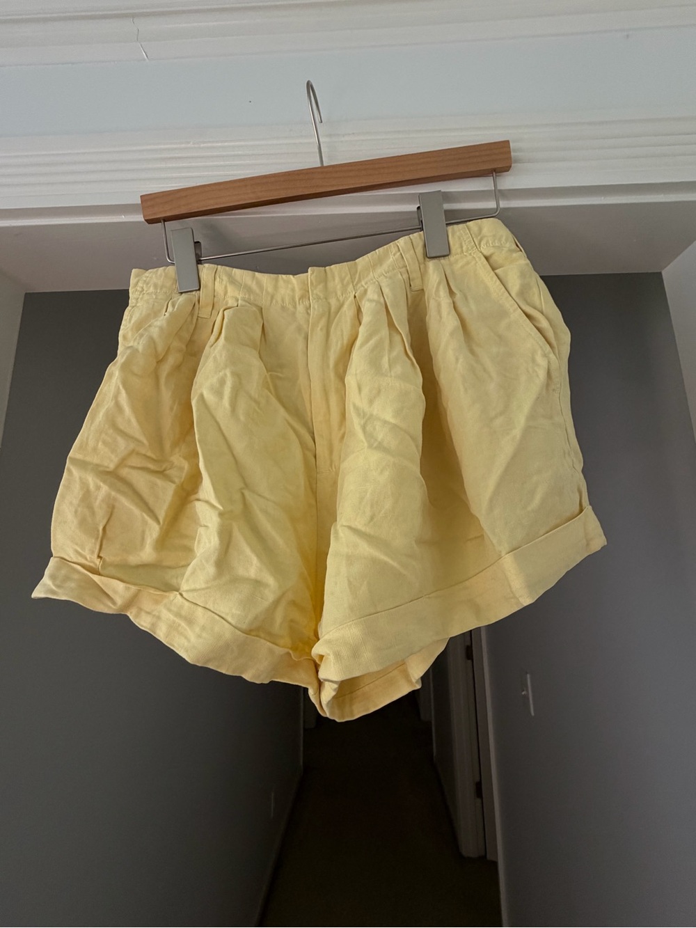 Anthropologie Light Yellow High-Waist Linen-Blend Shorts